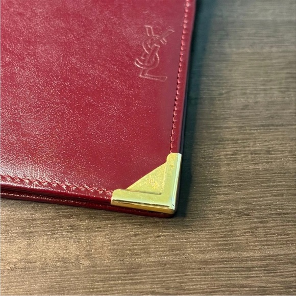 Yves Saint Laurent Burgundy Leather Wallet with Gold Corners - Picture 5 of 13